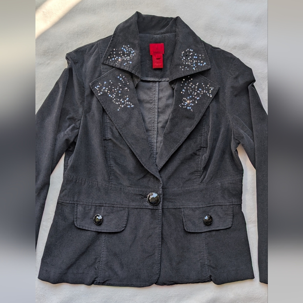 V Cristina Women's Black Velvet Blazer Sequin Lapels Y2K Size L - Picture 12 of 16